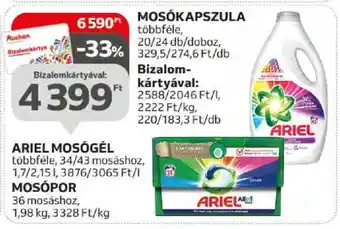 Auchan ARIEL MOSÓGÉL stb. 1,7 - 2,15 l / 1,98 kg / 20 - 24 db ajánlat