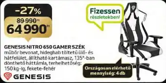 Auchan GENESIS NITRO 650 GAMER SZÉK 1 db ajánlat