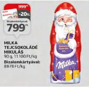 Auchan MILKA TEJCSOKOLÁDÉ MIKULÁS 90 g ajánlat