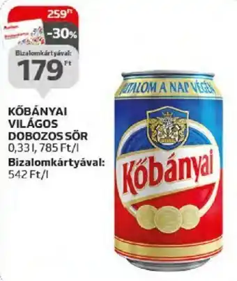 Auchan KÖBÁNYAI VILÁGOS DOBOZOS SÖR 0,33 l ajánlat