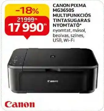 Auchan CANON PIXMA MG3650S MULTIFUNKCIÓS TINTASUGARAS NYOMTATÓ ajánlat