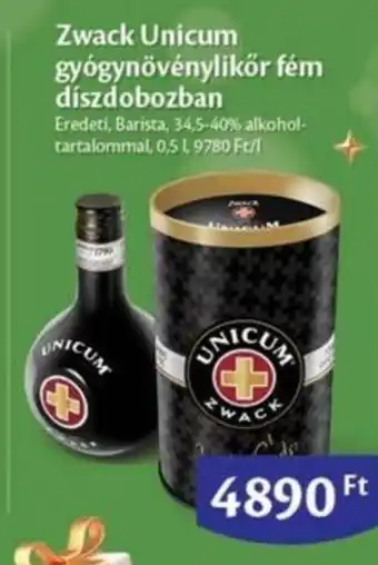 EcoFamily Zwack Unicum gyógynövénylikőr fém díszdobozban 0,5l ajánlat