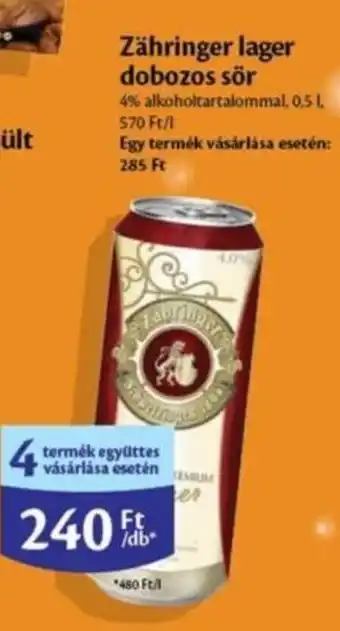 EcoFamily Zähringer lager dobozos sör 0,5l ajánlat