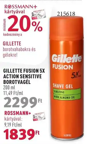 Rossmann GILLETTE FUSION 5X ACTION SENSITIVE BOROTVAGÉL 200 ml ajánlat