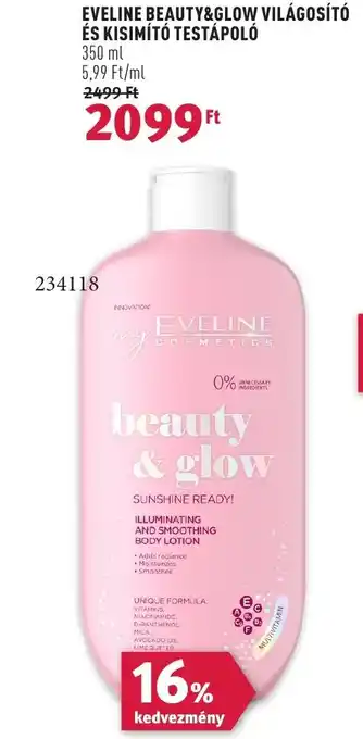 Rossmann EVELINE BEAUTY GLOW VILÁGOSÍTÓ ÉS KISIMÍTÓ TESTÁPOLÓ 350ml ajánlat