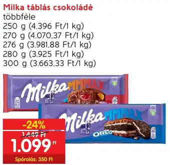 Spar Milka táblás csokoládé 250 - 300 g ajánlat