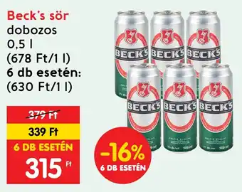 Spar Beck's sör 0,5 l ajánlat