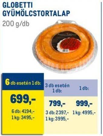 Metro GLOBETTI GYÜMÖLCSTORTALAP 200g ajánlat
