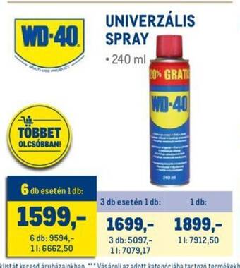 Metro WD-40 UNIVERZÁLIS SPRAY 240 ml ajánlat