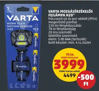 PENNY VARTA MOZGÁSÉRZÉKELŐS FEJLÁMPA H20 1 db ajánlat