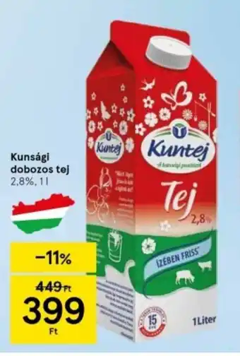 Tesco Kunsági dobozos tej 1 l ajánlat