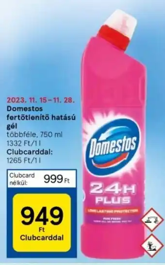 Tesco Domestos fertőtlenítő hatású gél 750 ml ajánlat