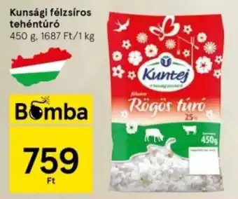 Tesco Kunsági félzsíros tehéntúró 450 g ajánlat