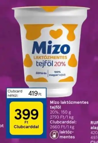 Tesco Mizo laktózmentes tejföl 150 g ajánlat
