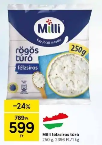 Tesco Milli félzsíros túró 250 g ajánlat