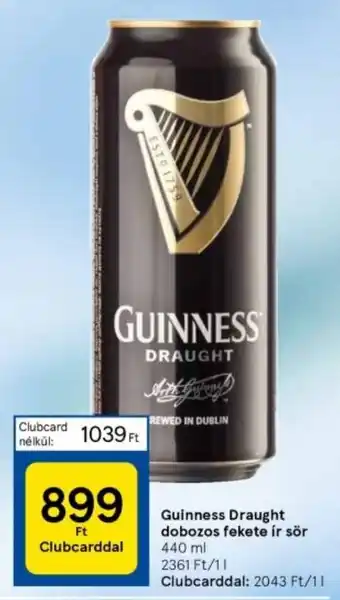 Tesco Guinness Draught dobozos fekete ír sör 440 ml ajánlat