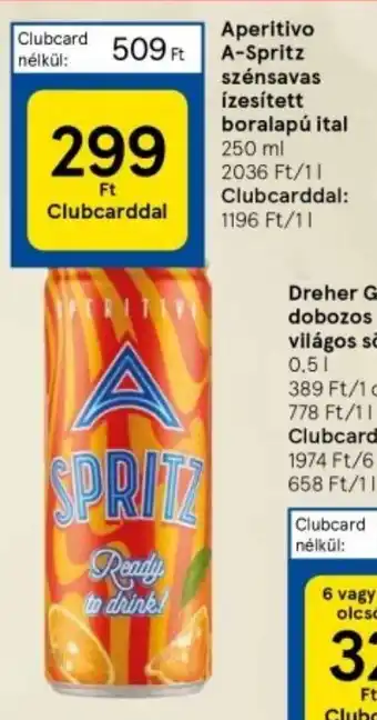 Tesco Aperitivo A-Spritz szénsavas ízesített boralapú ital 250 ml ajánlat