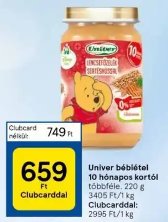 Tesco Univer bébiétel 10 hónapos kortól 220 g ajánlat
