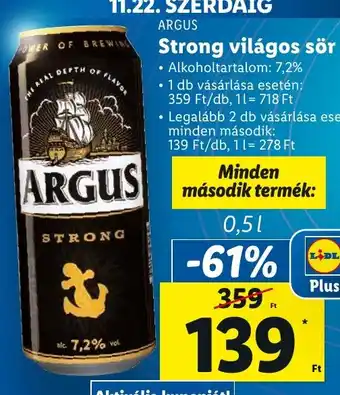 Lidl ARGUS Strong világos sör 0,5 l ajánlat