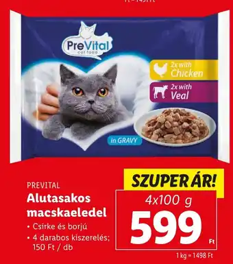 Lidl PREVITAL Alutasakos macskaeledel 4 x 100 g ajánlat