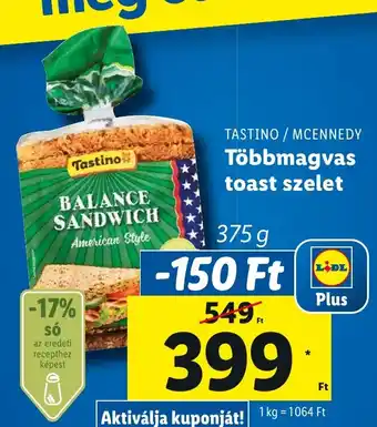 Lidl TASTINO / MCENNEDY Többmagvas toast szelet 375 g ajánlat