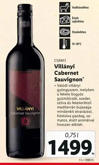 Lidl CSÁNYI Villányi Cabernet Sauvignon 0,75 l ajánlat