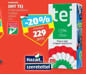 ALDI KOKÁRDÁS UHT TEJ 1 l ajánlat