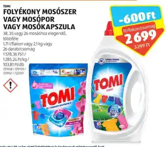 ALDI TOMI FOLYÉKONY MOSÓSZER stb. 1,71 l / 2,1 kg / 26 db ajánlat