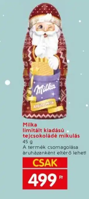 Spar Milka limitált kiadású tejcsokoládé mikulás 45 g ajánlat