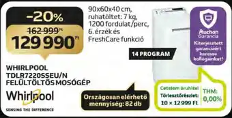 Auchan WHIRLPOOL TDLR7220SSEU N FELÜLTÖLTŐS MOSÓGÉP ajánlat