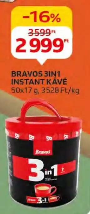 Auchan BRAVOS 3IN1 INSTANT KÁVÉ 50x17g ajánlat
