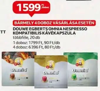 Auchan BÁRMELY 4 DOBOZ VÁSÁRLÁSA ESETÉN DOUWEEGBERTS OMNIA NESPRESSO KOMPATIBILIS KÁVÉKAPSZULA 20 db ajánlat