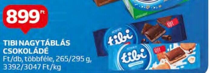 Auchan TIBI NAGYTÁBLÁS CSOKOLÁDÉ 295g ajánlat