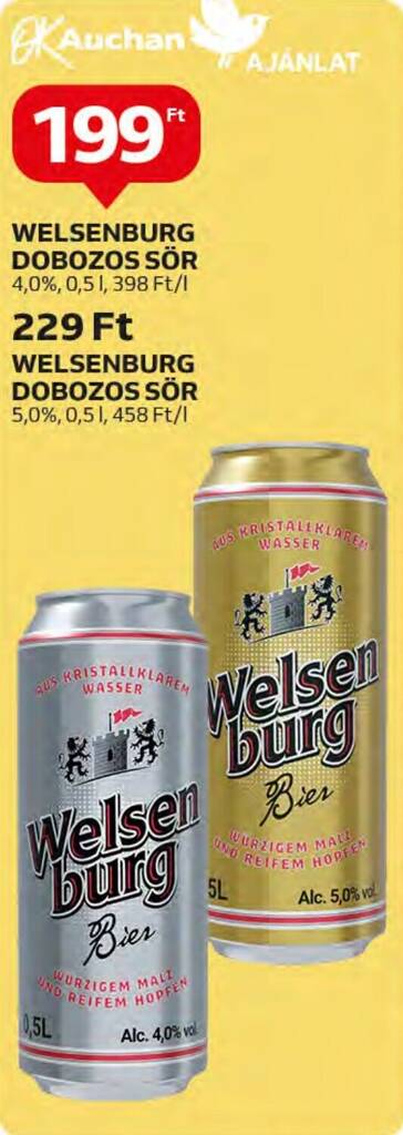 Auchan WELSENBURG DOBOZOS SÖR 4,0%, 0,5l ajánlat