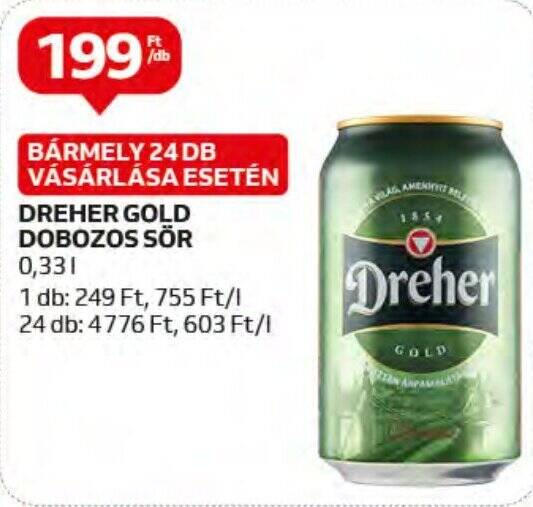 Auchan DREHER GOLD DOBOZOS SÖR 0,33l ajánlat