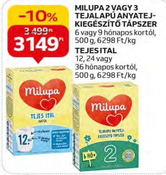 Auchan MILUPA TEJALAPÚ ANYATEJ-KIEGÉSZÍTŐ TÁPSZER stb. 500 g ajánlat