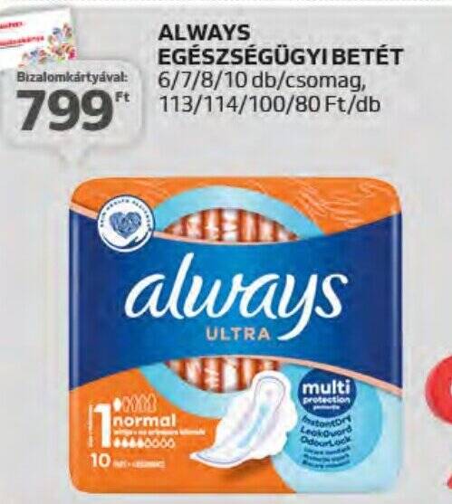 Auchan ALWAYS EGÉSZSÉGÜGYI BETÉT 6 - 10 db ajánlat