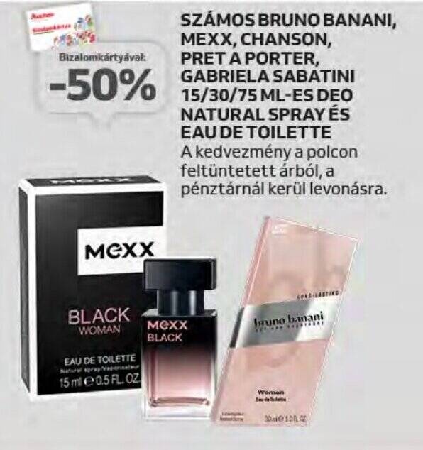 Auchan SZÁMOS BRUNO BANANI, MEXX, CHANSON stb. 15 - 75 ml ajánlat