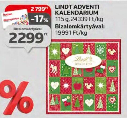 Auchan LINDT ADVENTI KALENDÁRIUM 115 g ajánlat