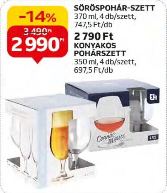 Auchan SÖRÖSPOHÁR-SZETT 370 ml 4 db ajánlat