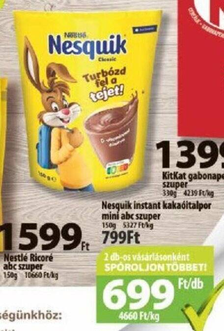 Coop Nesquik instant kakaóitalpor mini abc szuper 150g ajánlat