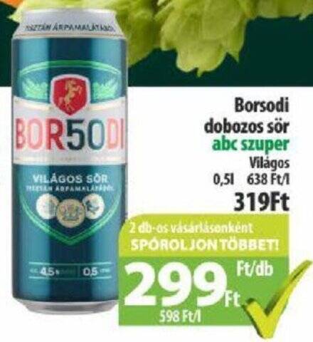 Coop Borsodi dobozos sör 0,5l ajánlat