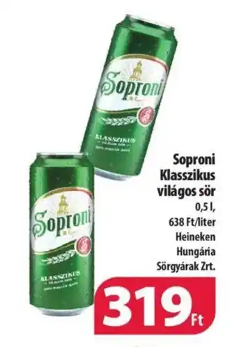 Coop Soproni Klasszikus világos sör 0,5 l ajánlat