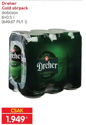 Spar Dreher Gold sörpack 6 x 0,5 l ajánlat