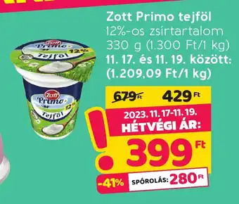 Spar Zott Primo tejföl 330 g ajánlat