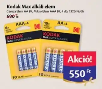 EcoFamily Kodak Max alkáli elem 4 db ajánlat
