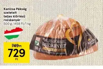 Tesco Kanizsa Pékség szeletelt teljes kiőrlésű rozskenyér 500 g ajánlat