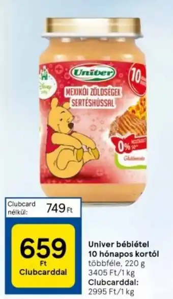 Tesco Univer bébiétel 10 hónapos kortól 220 g ajánlat