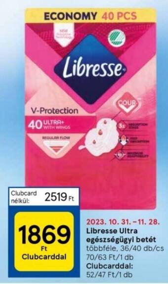Tesco Libresse Ultra egészségügyi betét 36 / 40 db ajánlat