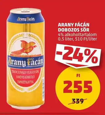 PENNY ARANY FÁCÁN DOBOZOS SÖR 0,5 l ajánlat